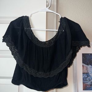 Black off the shoulder crop crochet top